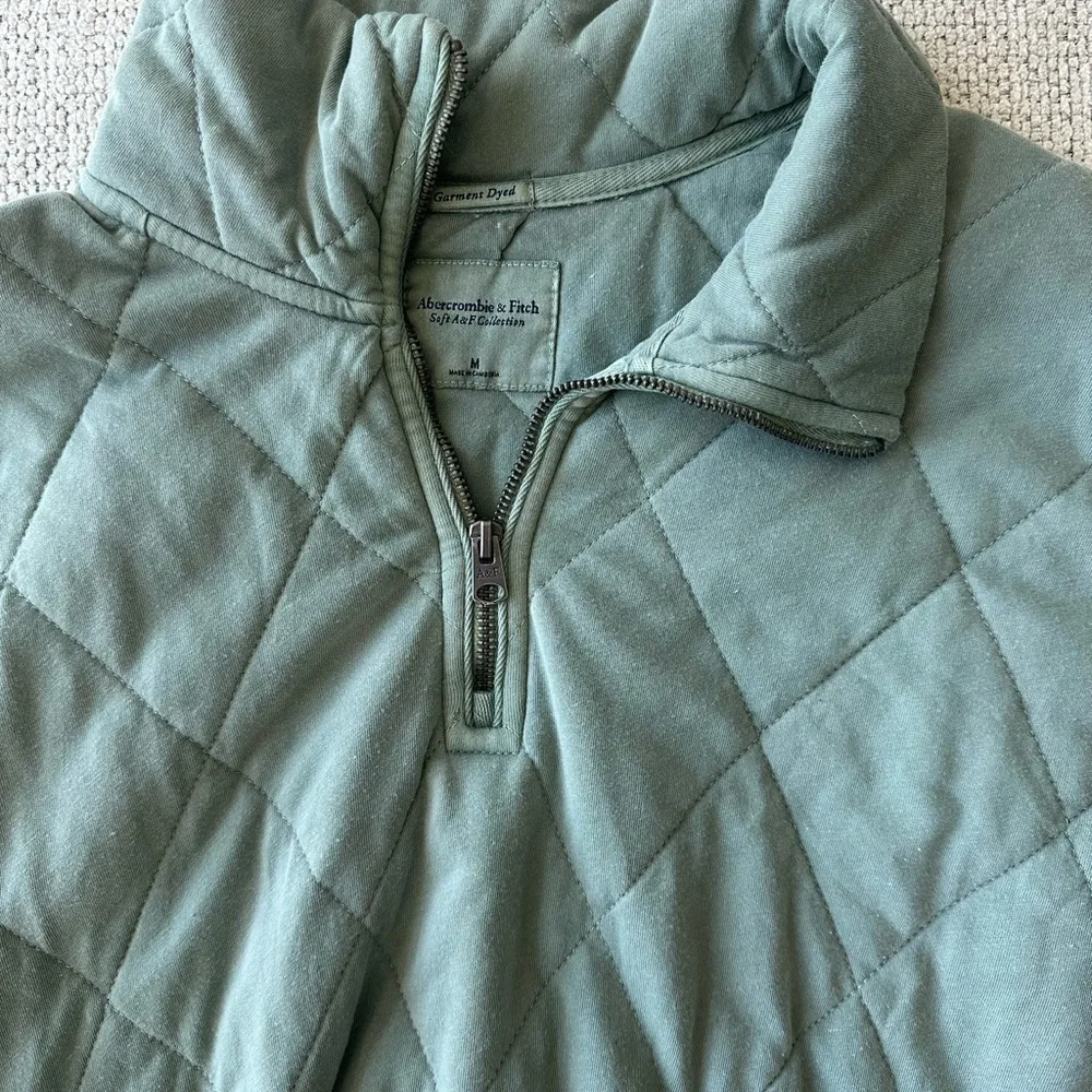 Abercrombie & Fitch Green Quilted Quarter-Zip Size M - Picture 2 of 4
